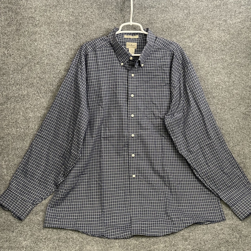 LL Bean Wrinkle Resistant Cotton Shirt Mens Sz 2XL Micro Check Plaid Button Up
